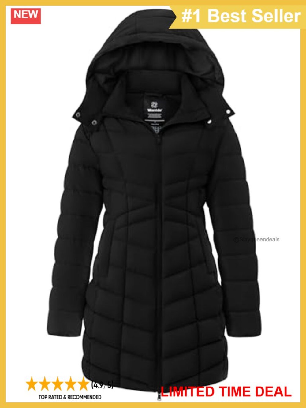 Women's Long Quilted Puffer Jacket Winter Coat Hooded Zip-Up Warm